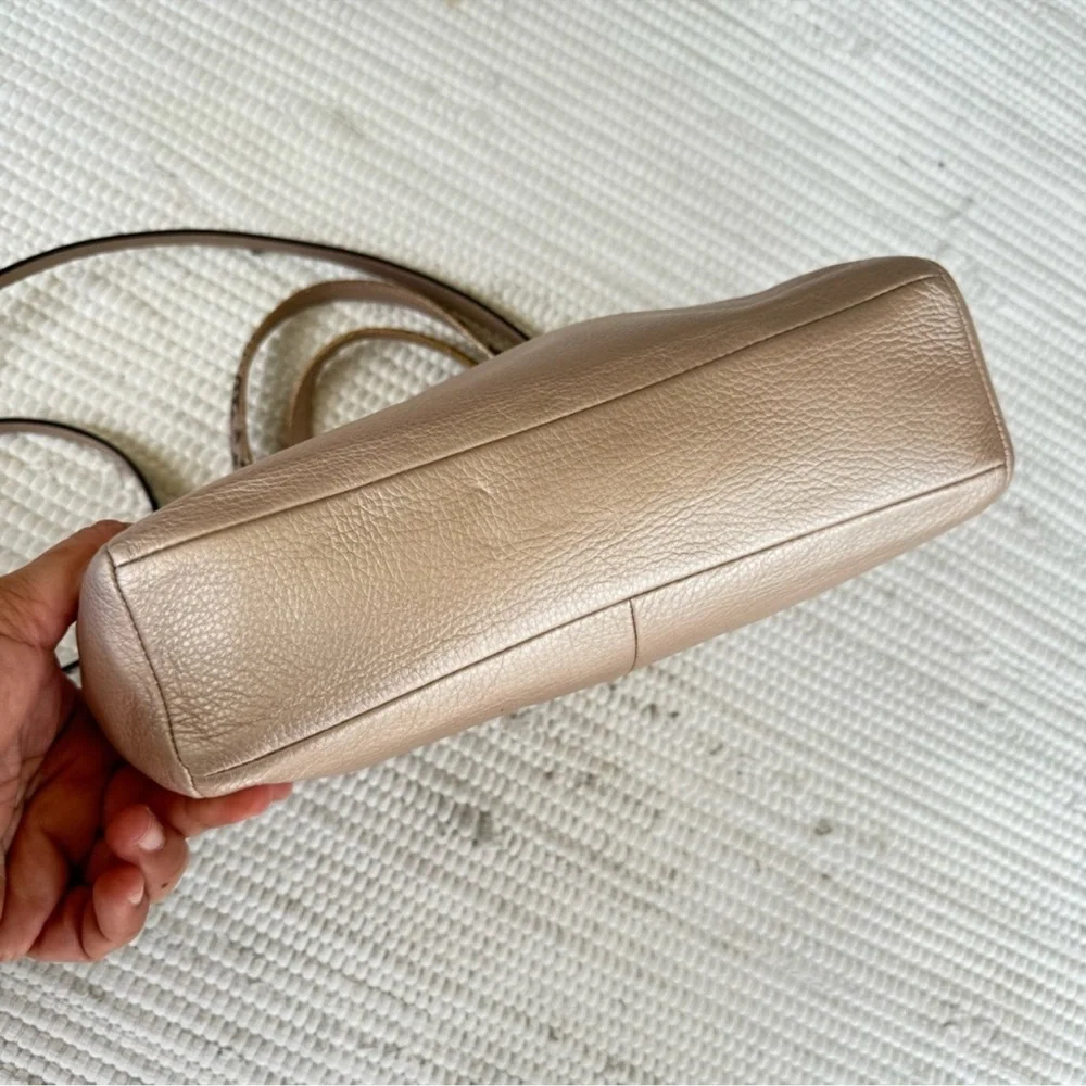 Coach Emma Satchel Metallic Blush Pebble Leather Snake Trim Crossbody